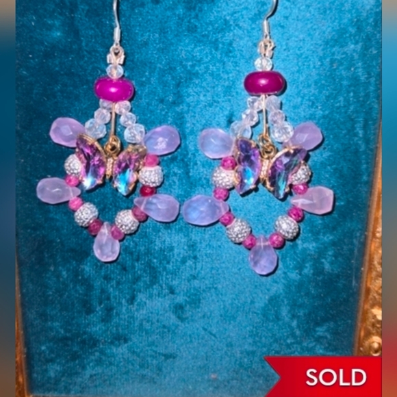 Tesoroz Del Rey Jewelry - **SOLD ARTISAN Elegant Ruby, Rose De France, Purple Spinel Butterfly Earrings